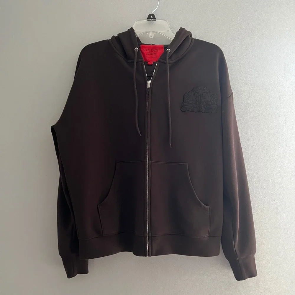 Alex Eagle X‎ J Crew Scuba Full Zip Hoodie Sweatshirt Size Small Brown Sporty - Picture 2 of 9